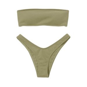 Ribbed Bandeau Bikini Set - Pea Green